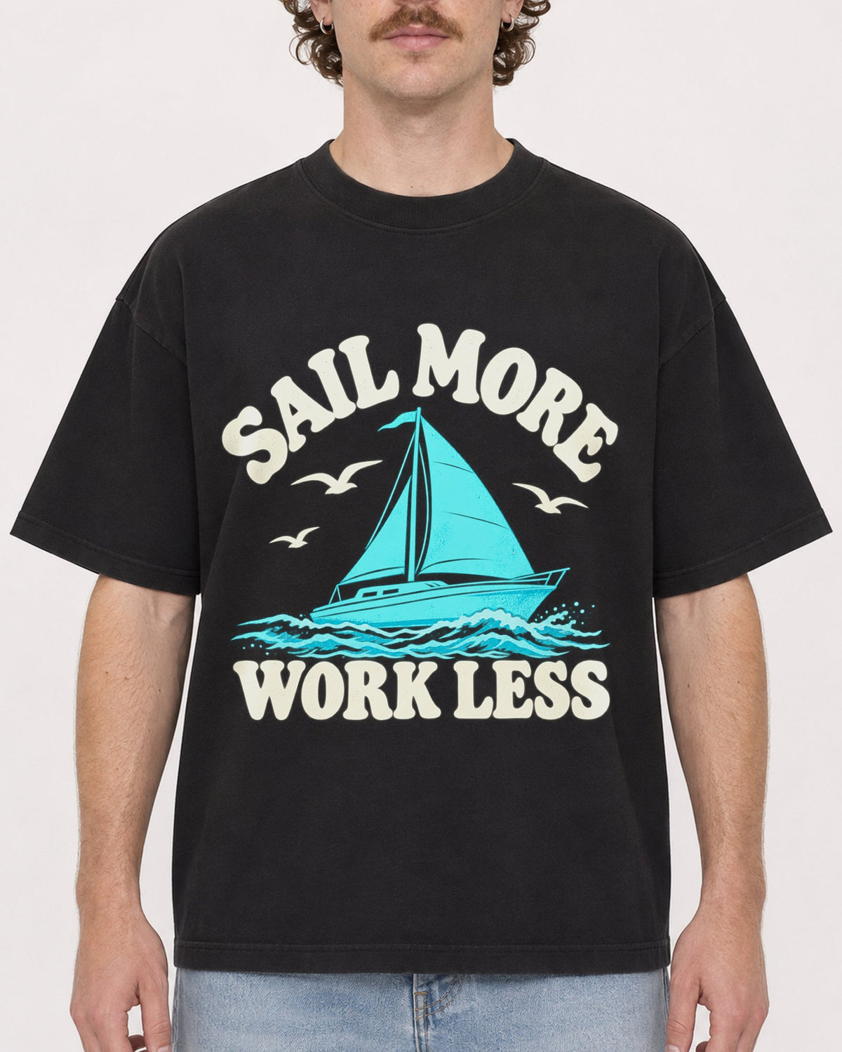 Mockup Boxy Heavyweight Tee Black male close-up 09