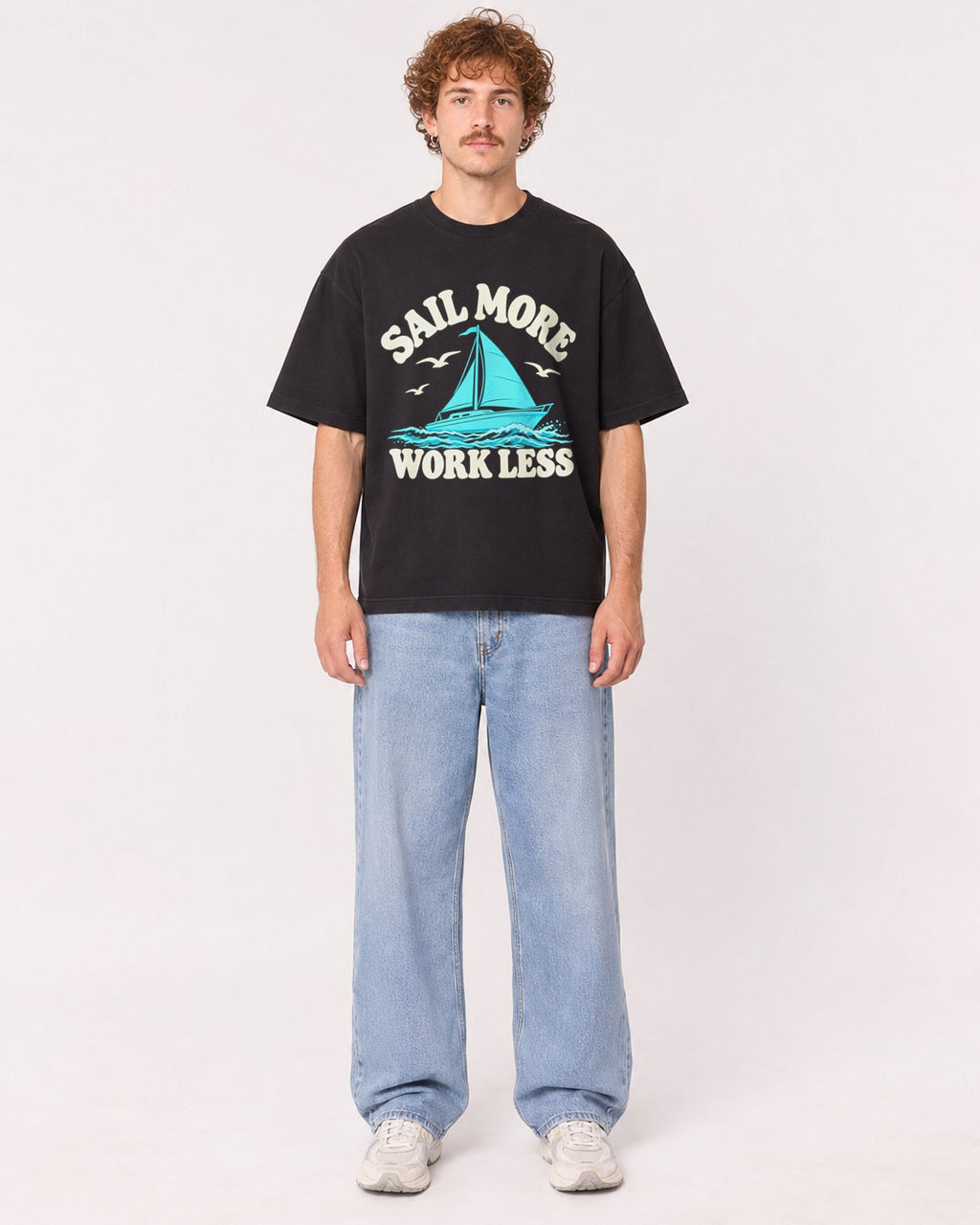 Mockup Boxy Heavyweight Tee Black male full-body 09