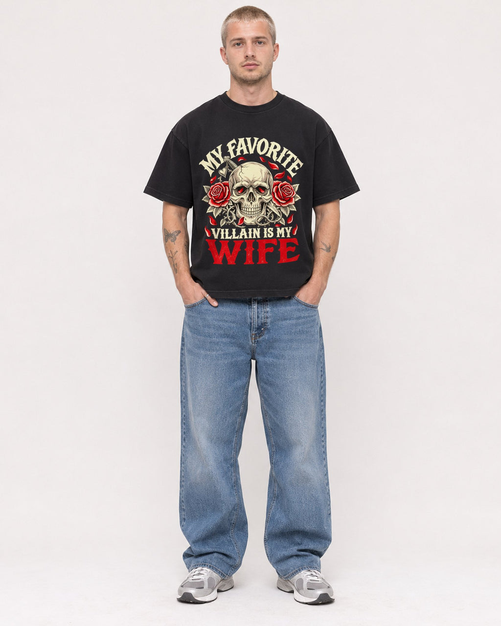 Mockup Boxy Heavyweight Tee Black male full-body 18