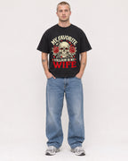 Mockup Boxy Heavyweight Tee Black male full-body 18