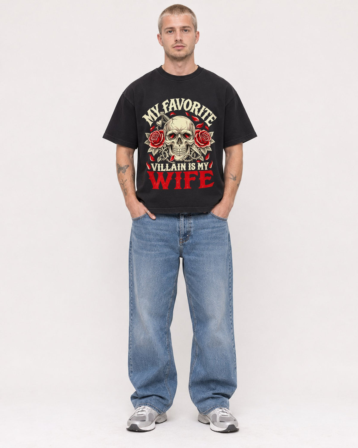 Mockup Boxy Heavyweight Tee Black male full-body 18