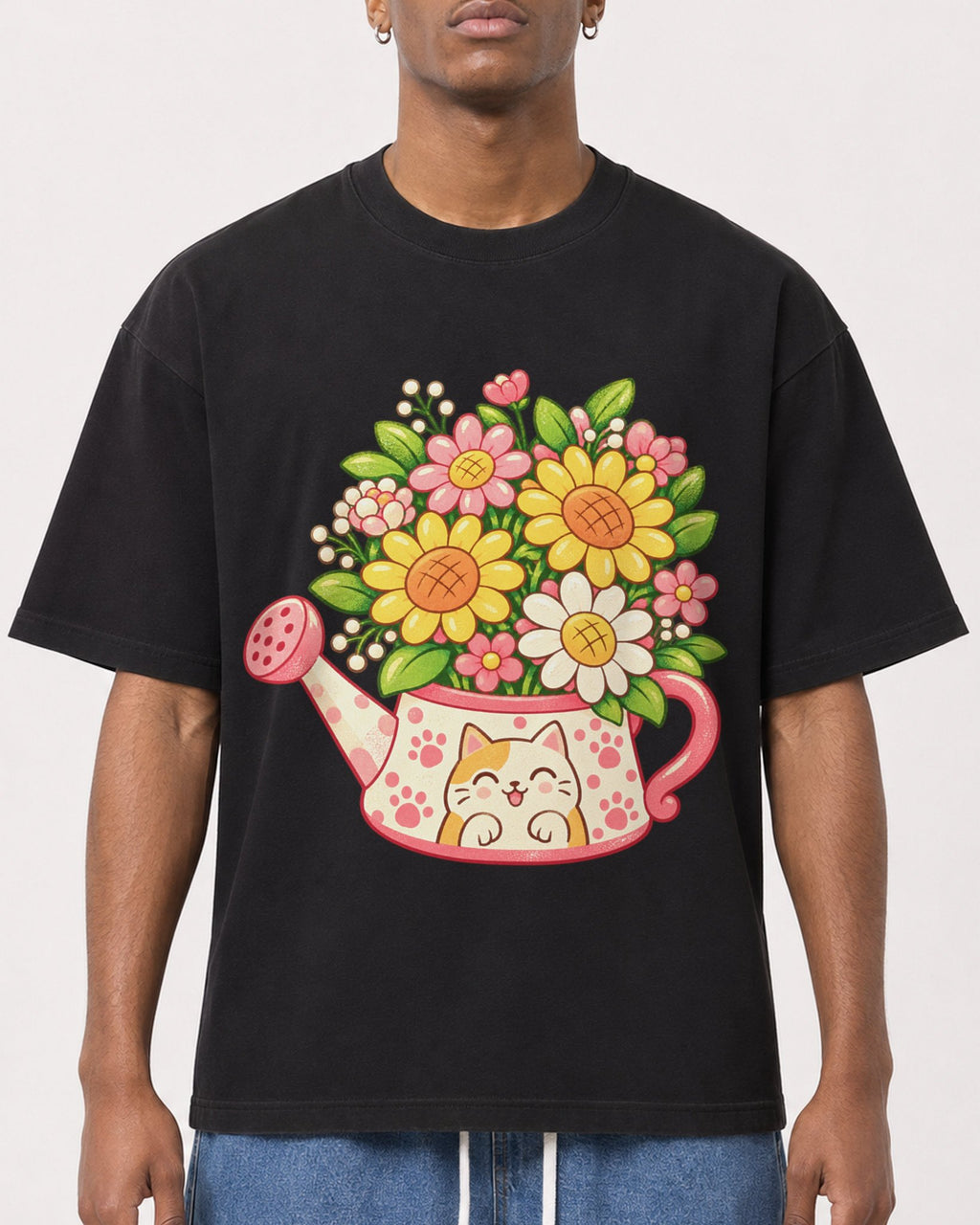 Mockup Boxy Heavyweight Tee Black male close-up 15