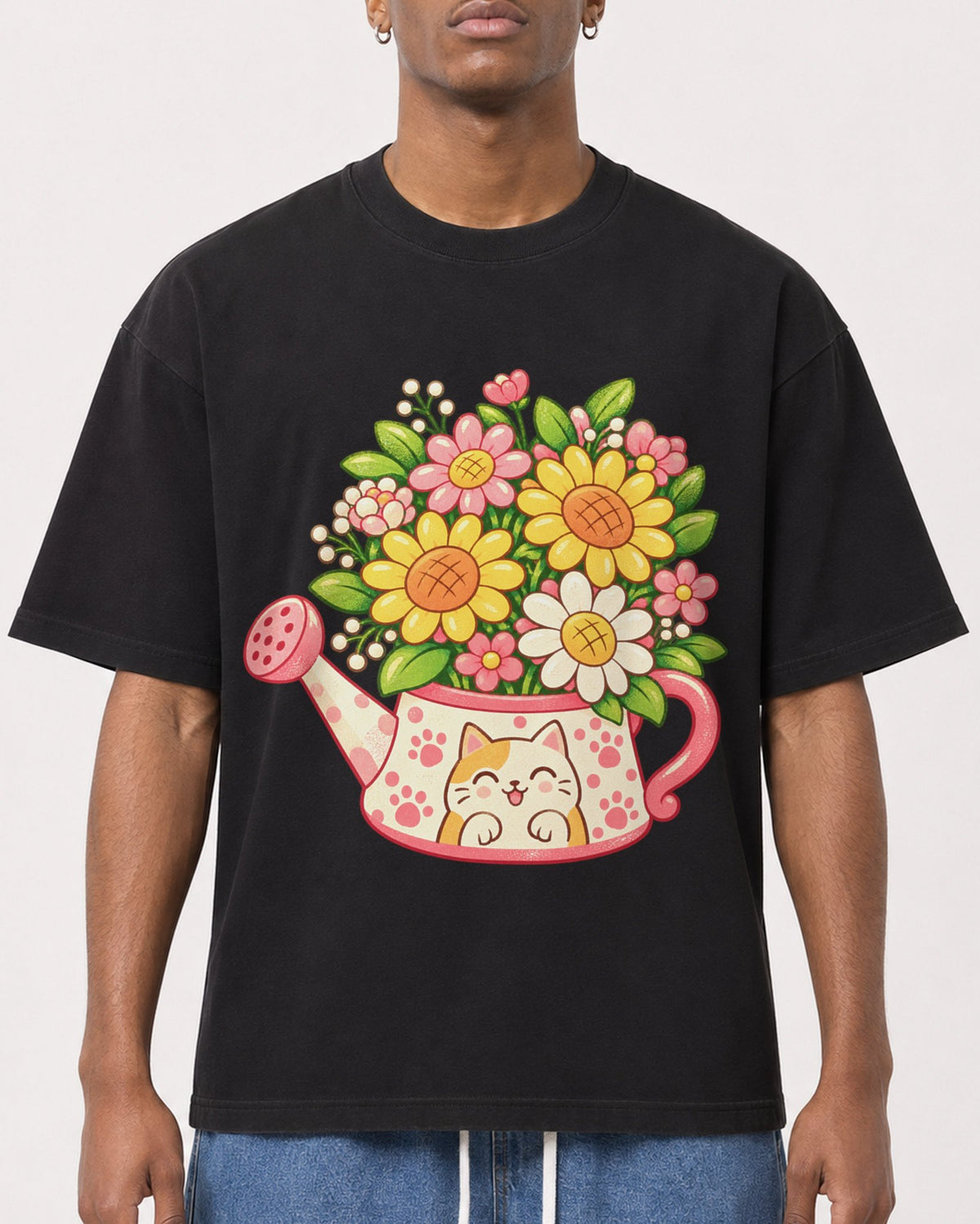Mockup Boxy Heavyweight Tee Black male close-up 15