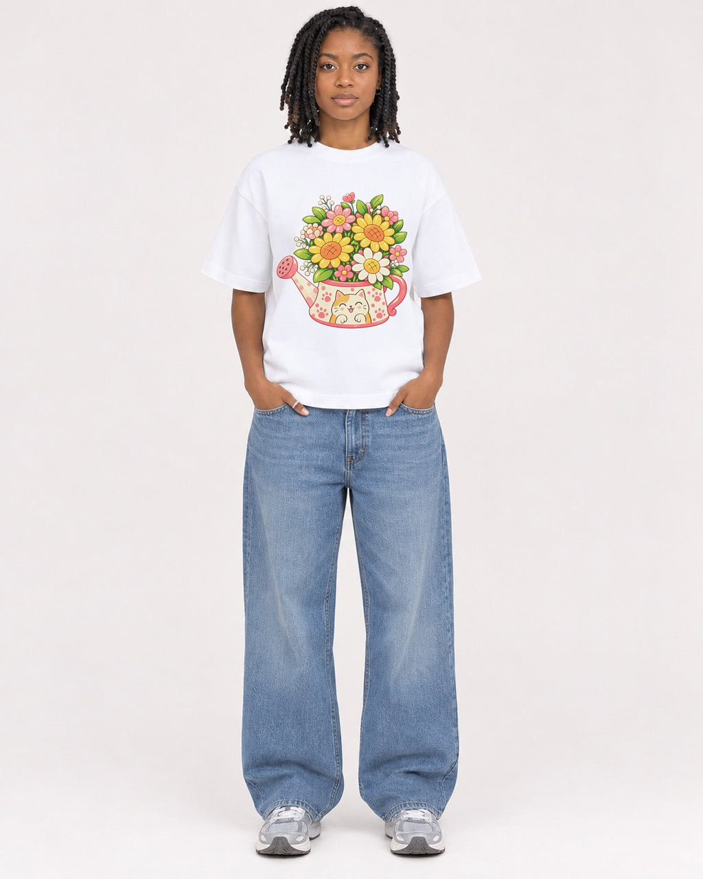 Mockup Boxy Heavyweight Tee White female full-body 15