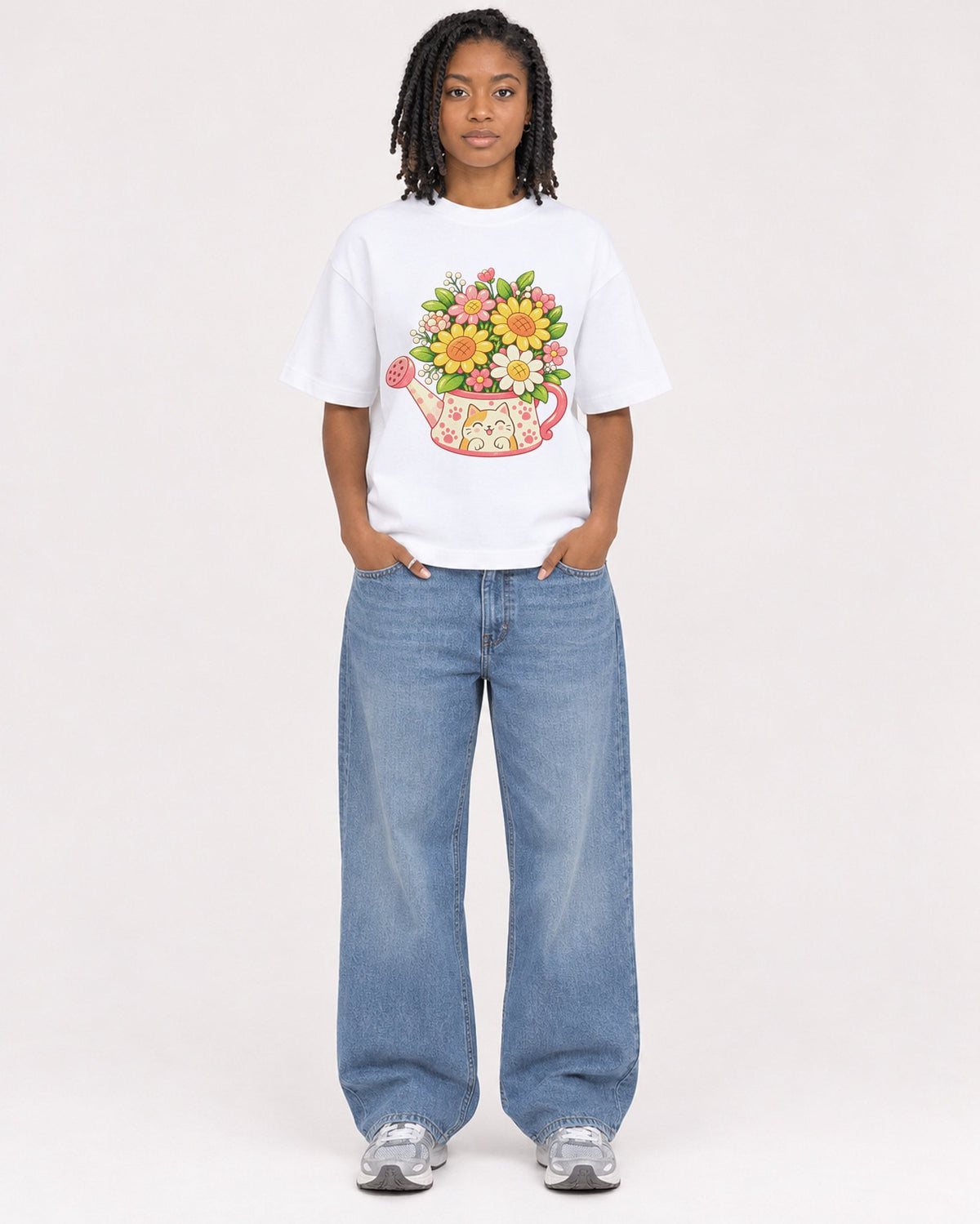 Mockup Boxy Heavyweight Tee White female full-body 15
