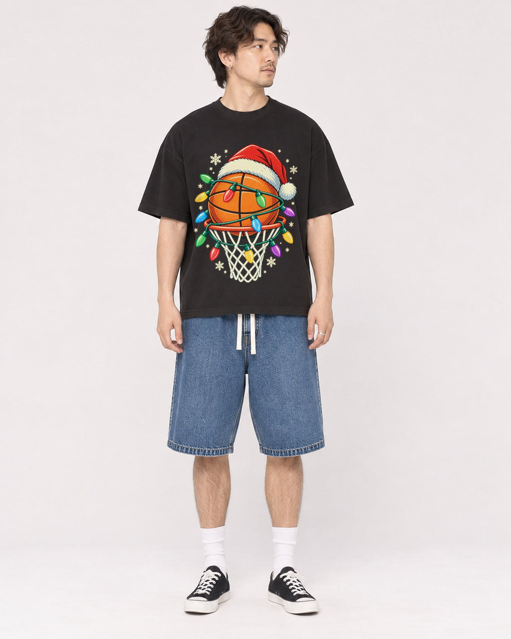 Mockup Boxy Heavyweight Tee Black male full-body 03