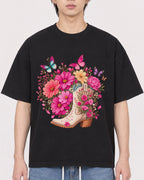 Mockup Boxy Heavyweight Tee Black male close-up 11