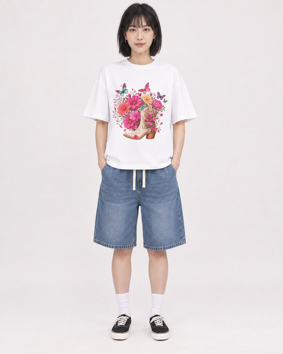 Mockup Boxy Heavyweight Tee White female full-body 11