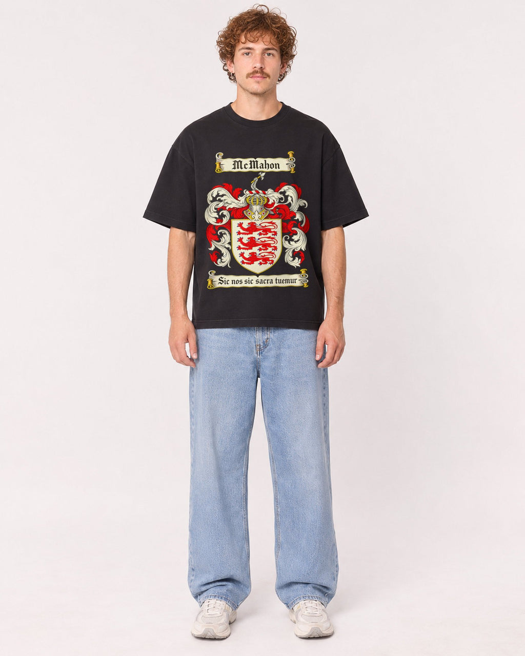 Mockup Boxy Heavyweight Tee Black male full-body 09