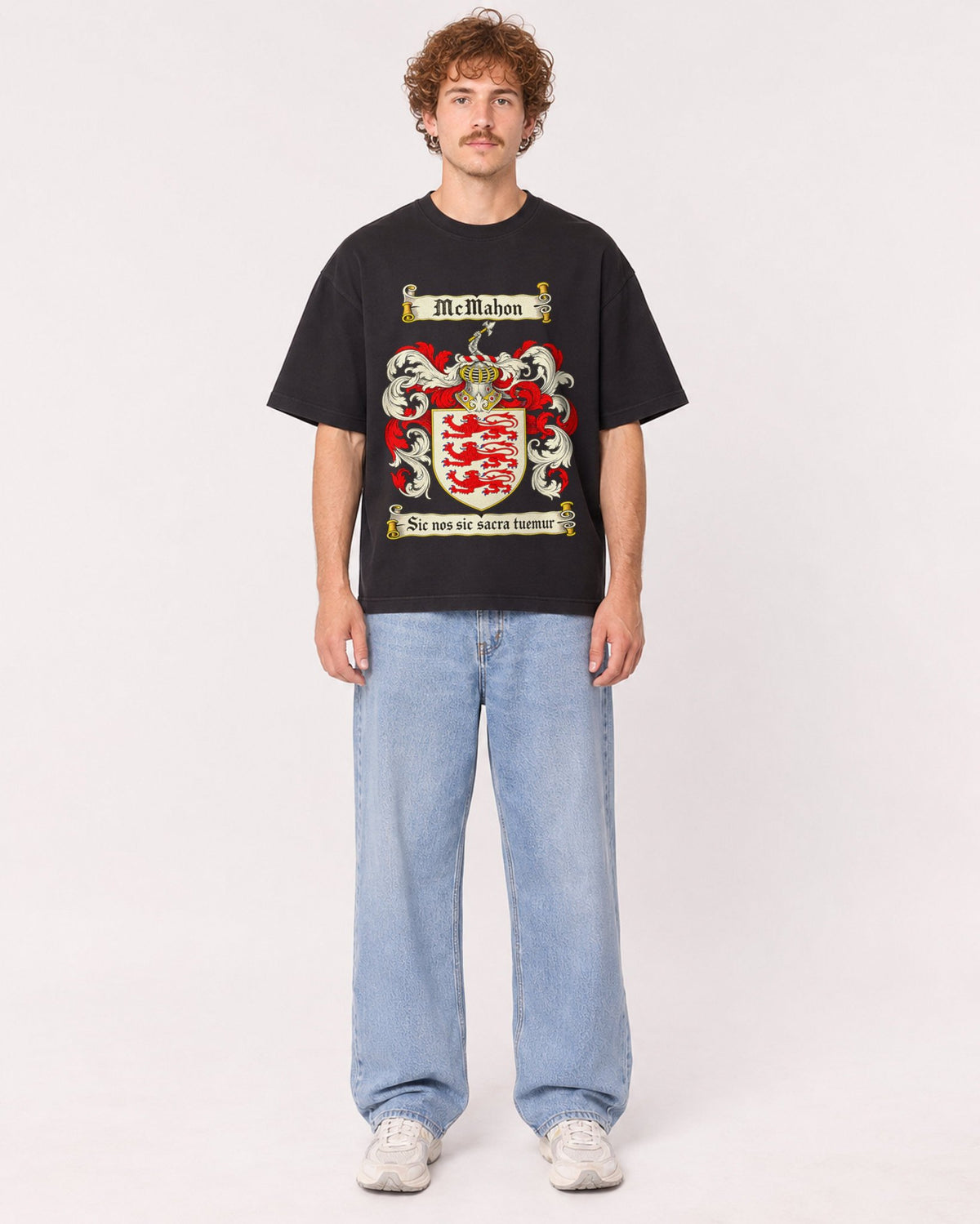 Mockup Boxy Heavyweight Tee Black male full-body 09