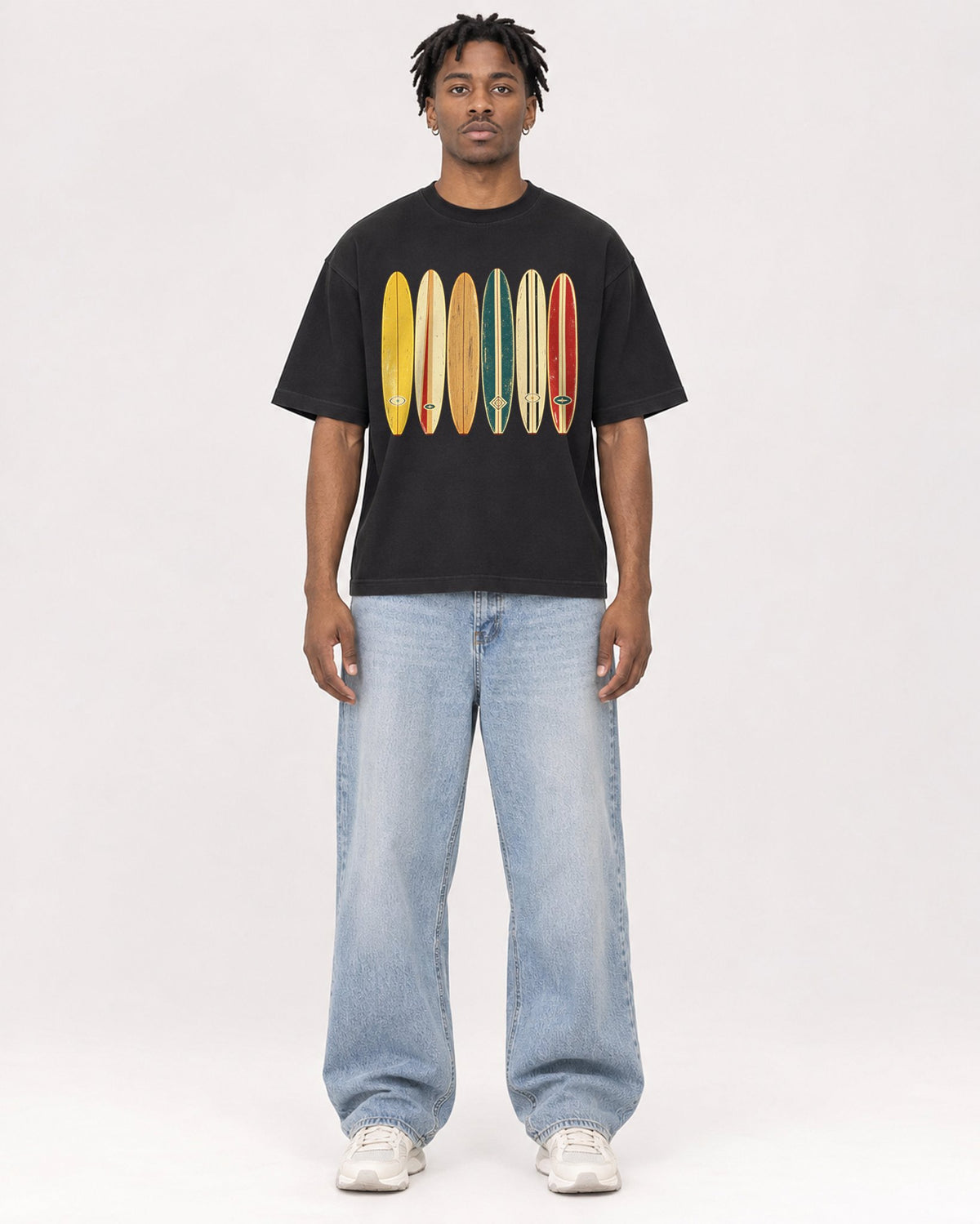 Mockup Boxy Heavyweight Tee Black male full-body 05