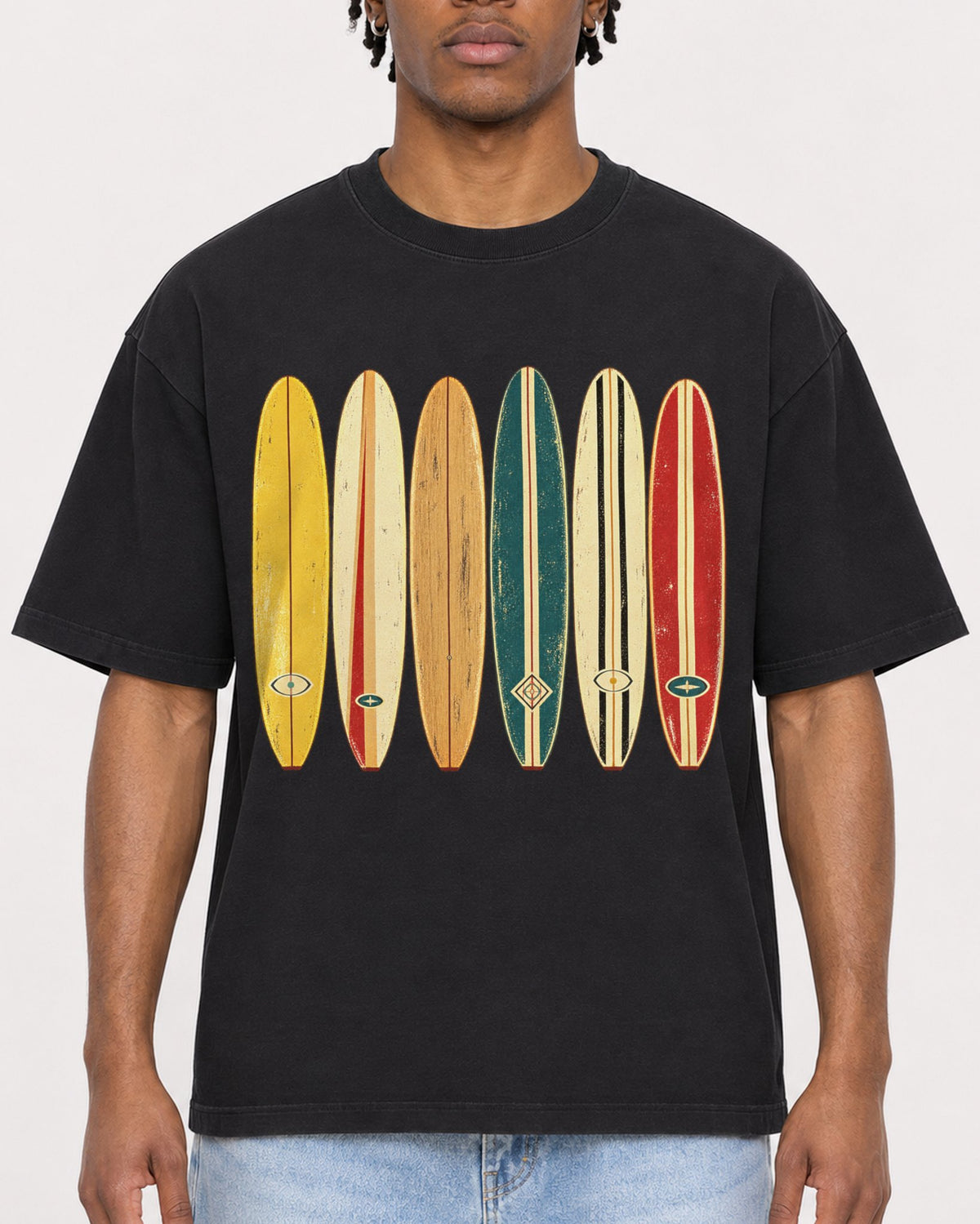 Mockup Boxy Heavyweight Tee Black male close-up 05