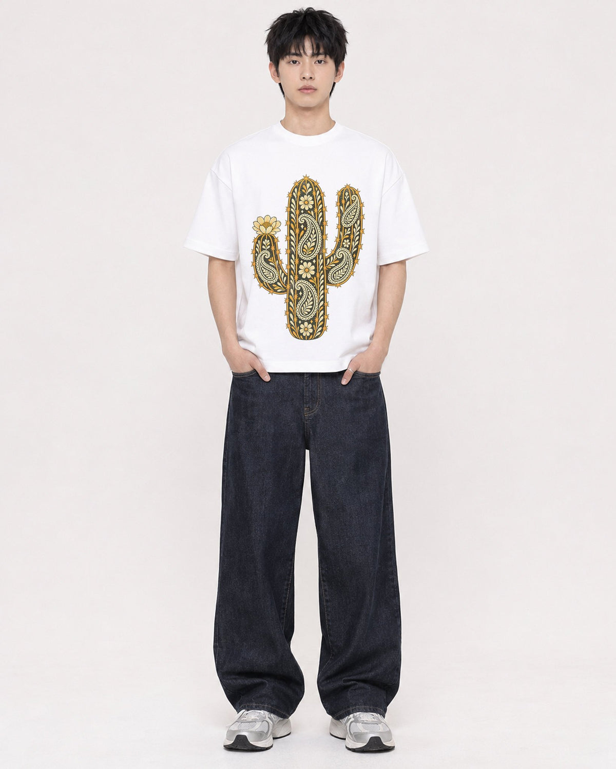 Mockup Boxy Heavyweight Tee White male full-body 01