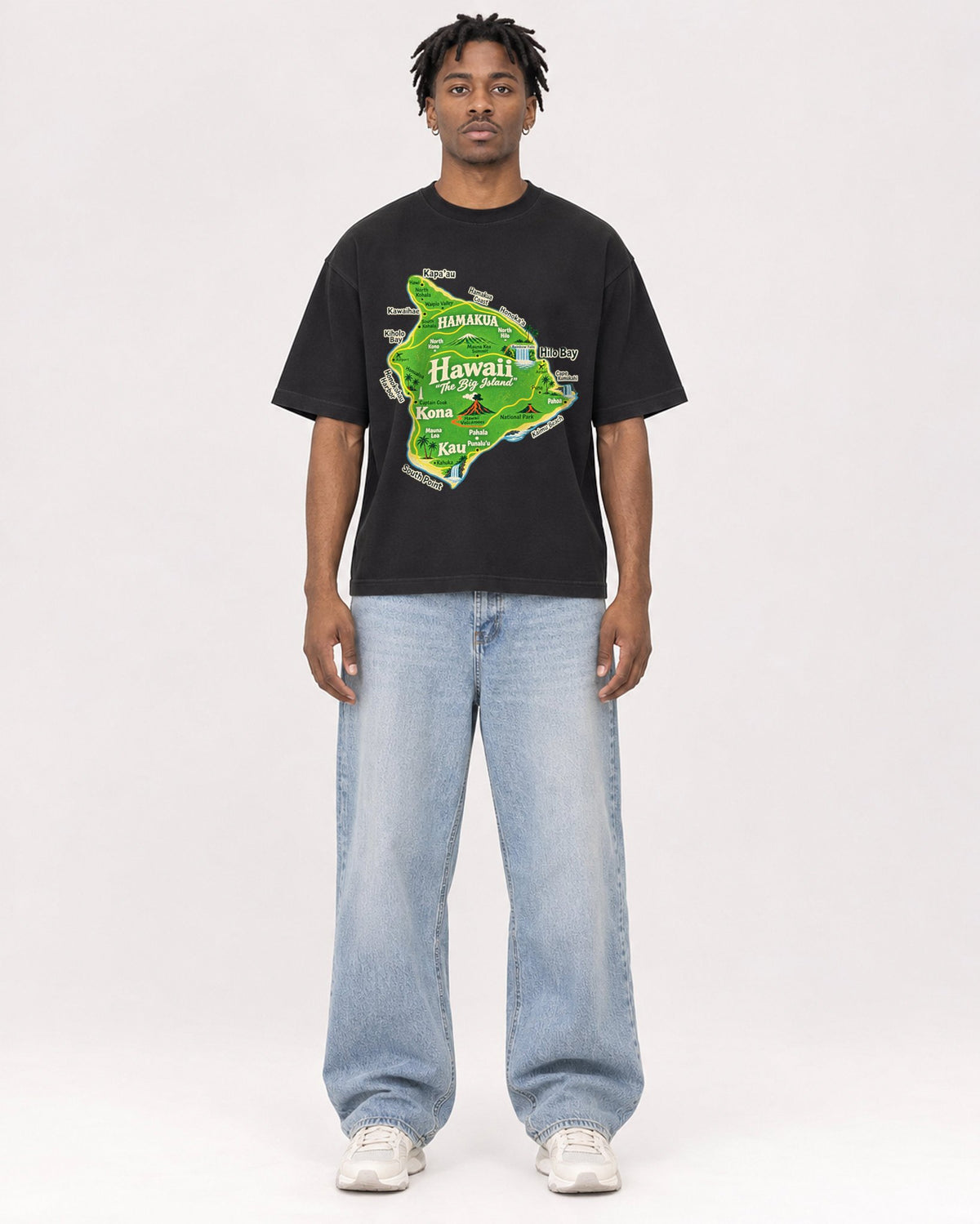 Mockup Boxy Heavyweight Tee Black male full-body 05