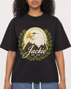 Mockup Boxy Heavyweight Tee Black female close-up 05