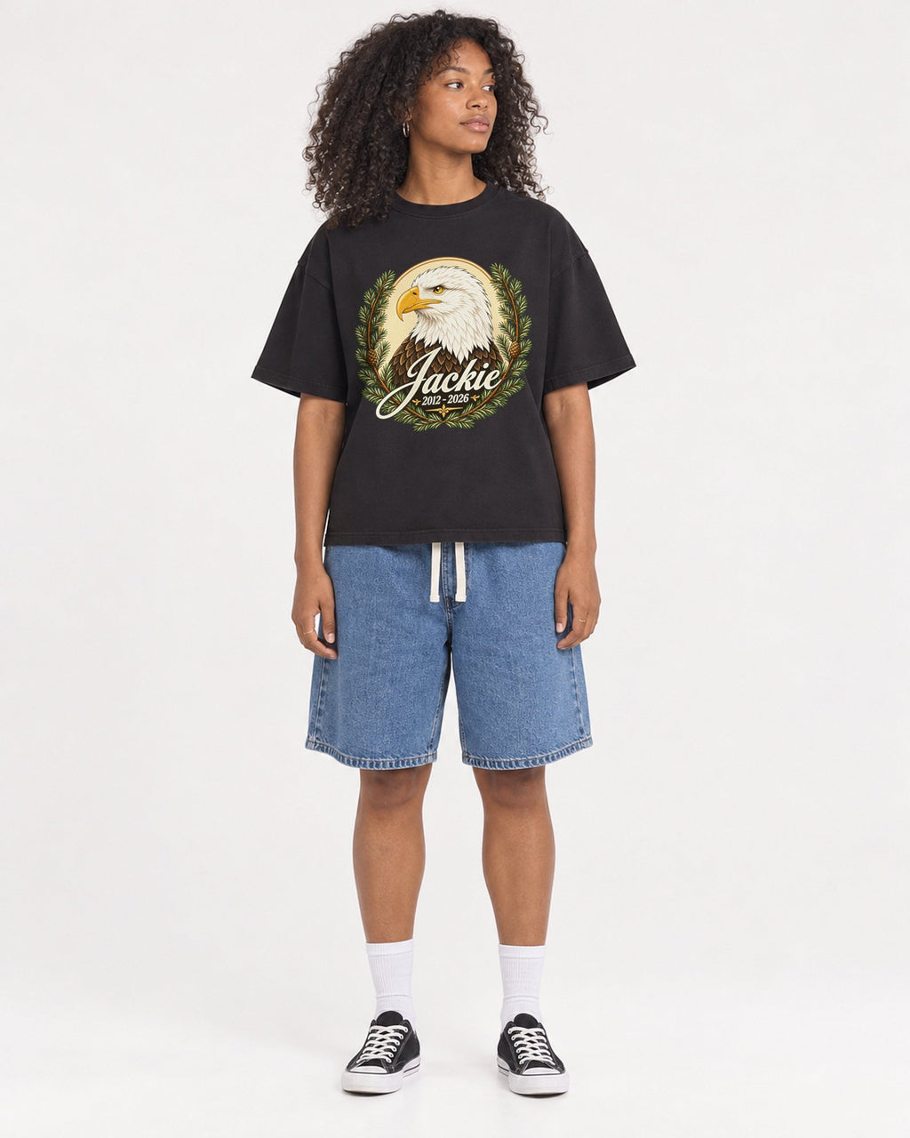 Mockup Boxy Heavyweight Tee Black female full-body 05