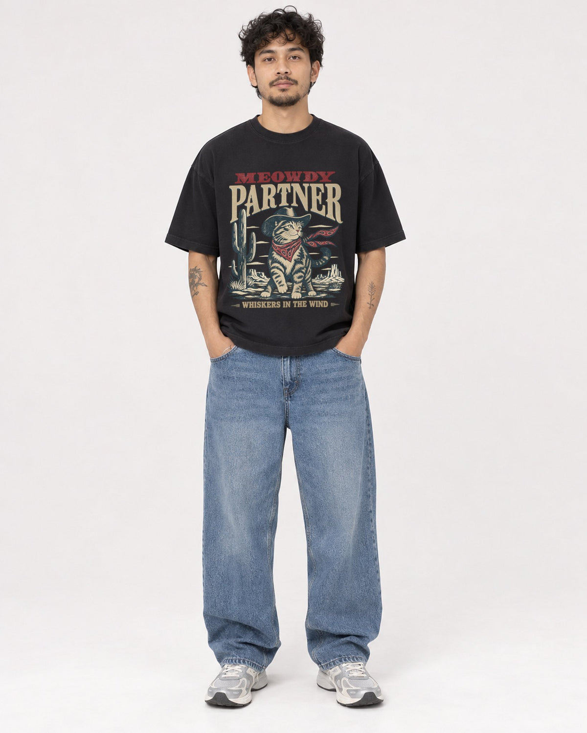 Mockup Boxy Heavyweight Tee Black male full-body 42