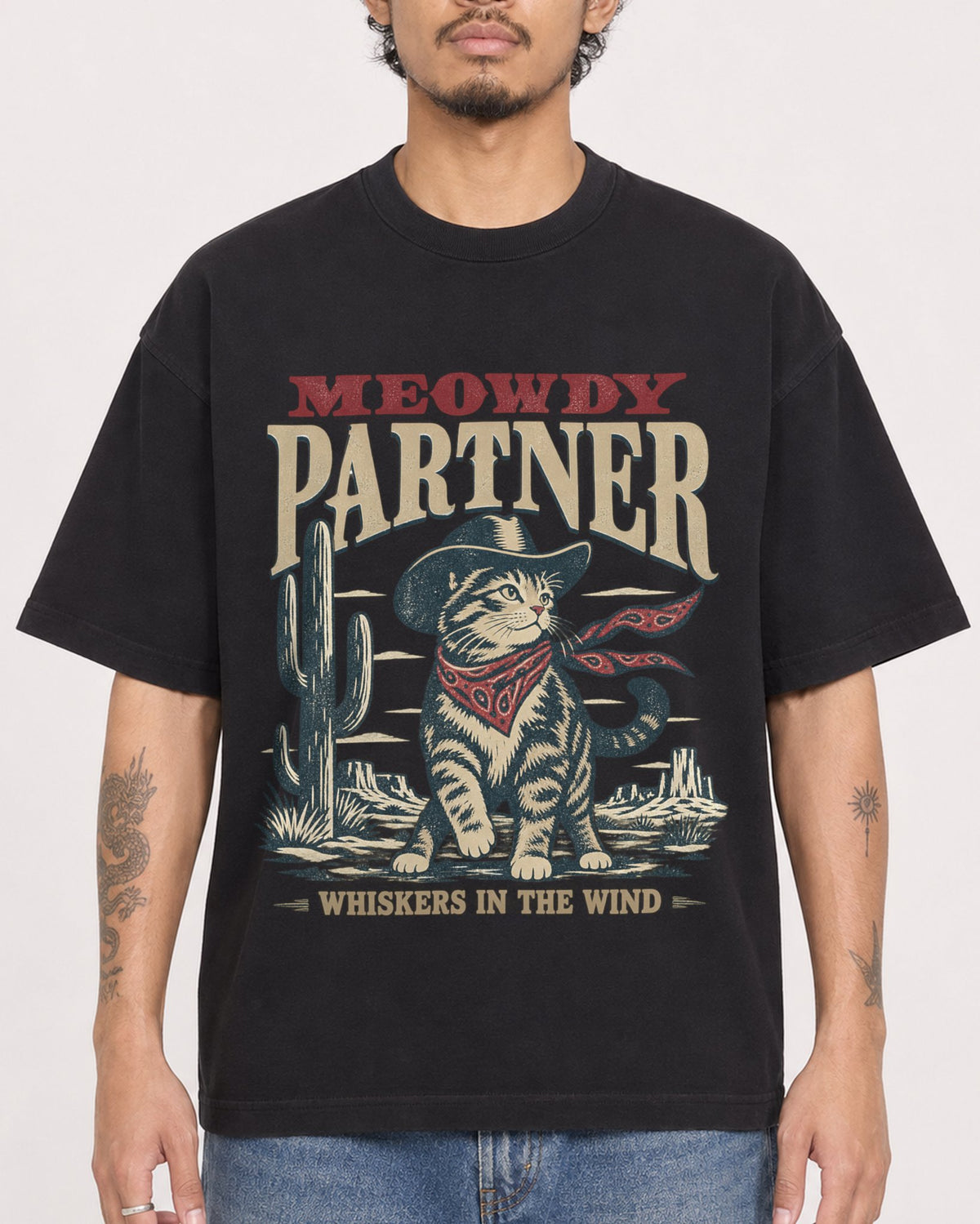 Mockup Boxy Heavyweight Tee Black male close-up 42