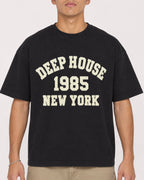 Mockup Boxy Heavyweight Tee Black male close-up 16