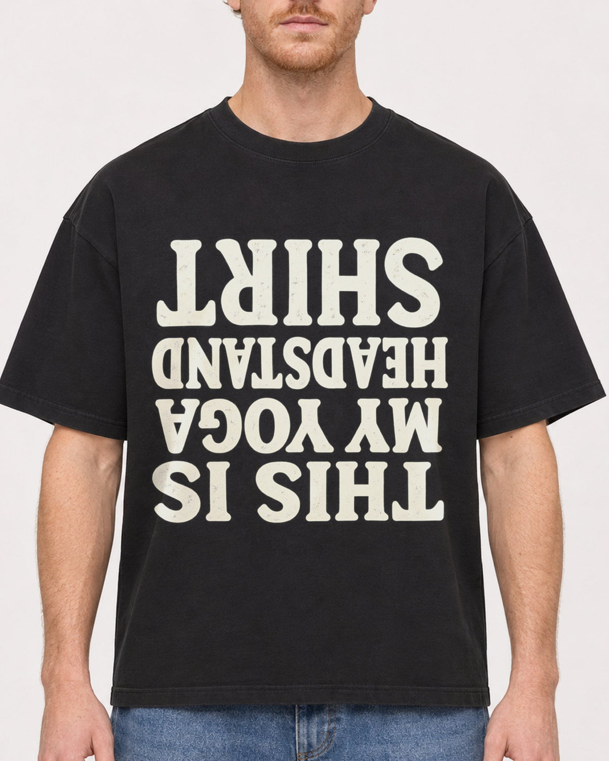 Mockup Boxy Heavyweight Tee Black male close-up 38