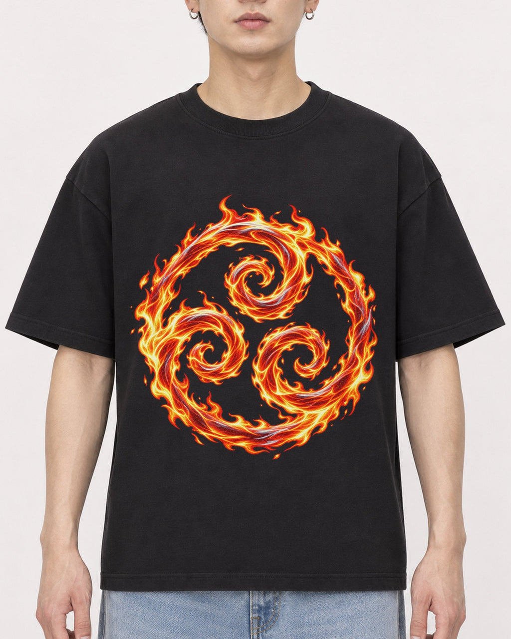 Mockup Boxy Heavyweight Tee Black male close-up 01