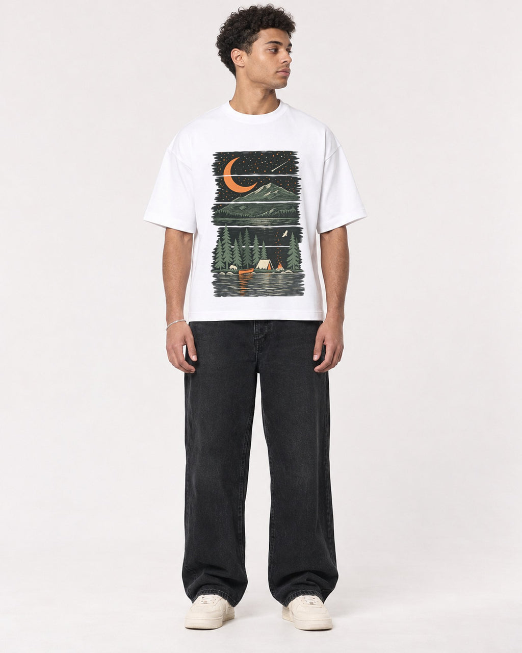Mockup Boxy Heavyweight Tee White male full-body 10