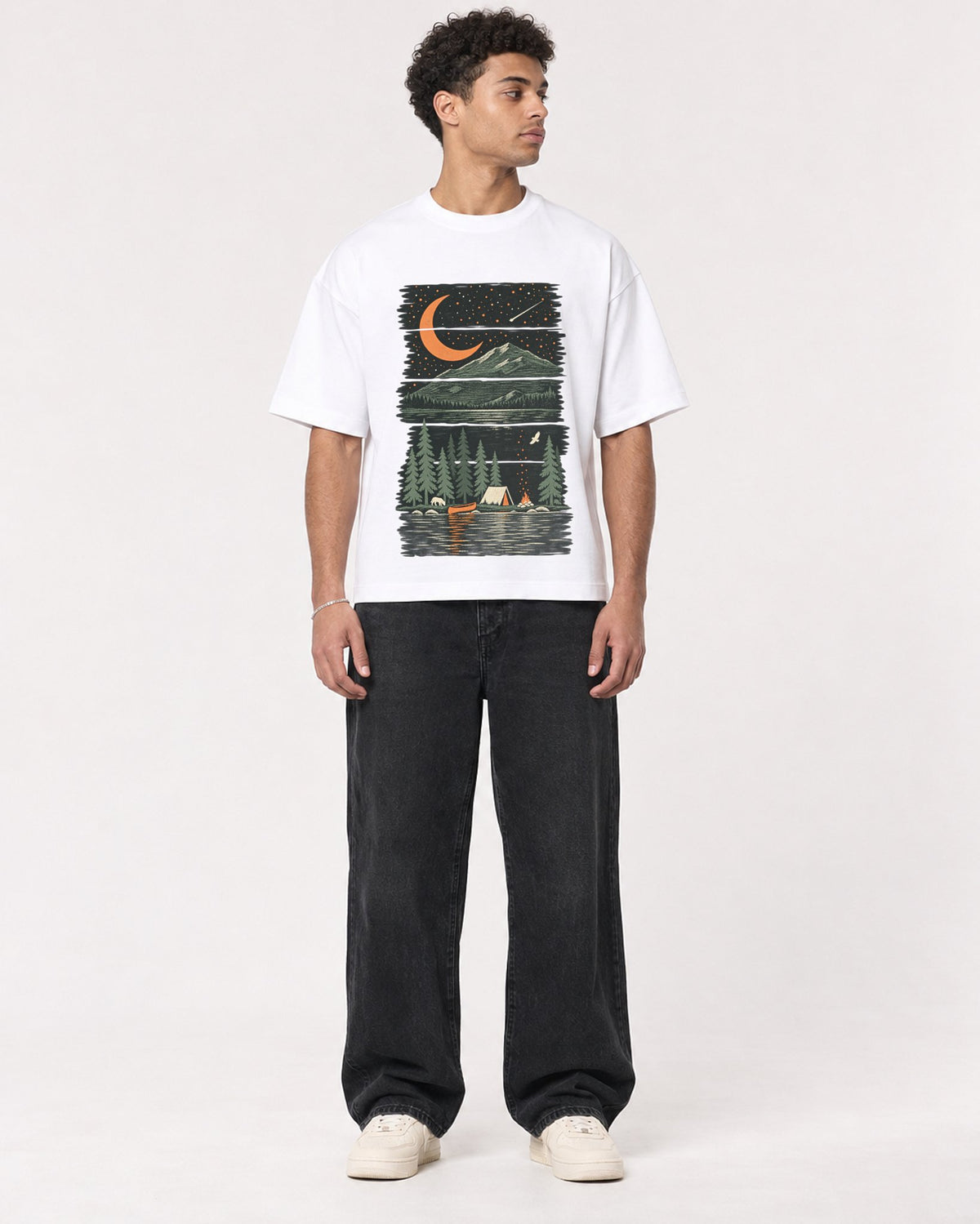 Mockup Boxy Heavyweight Tee White male full-body 10