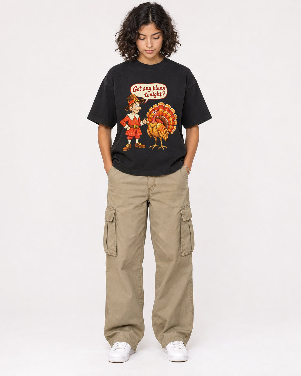 Mockup Boxy Heavyweight Tee Black female full-body 26