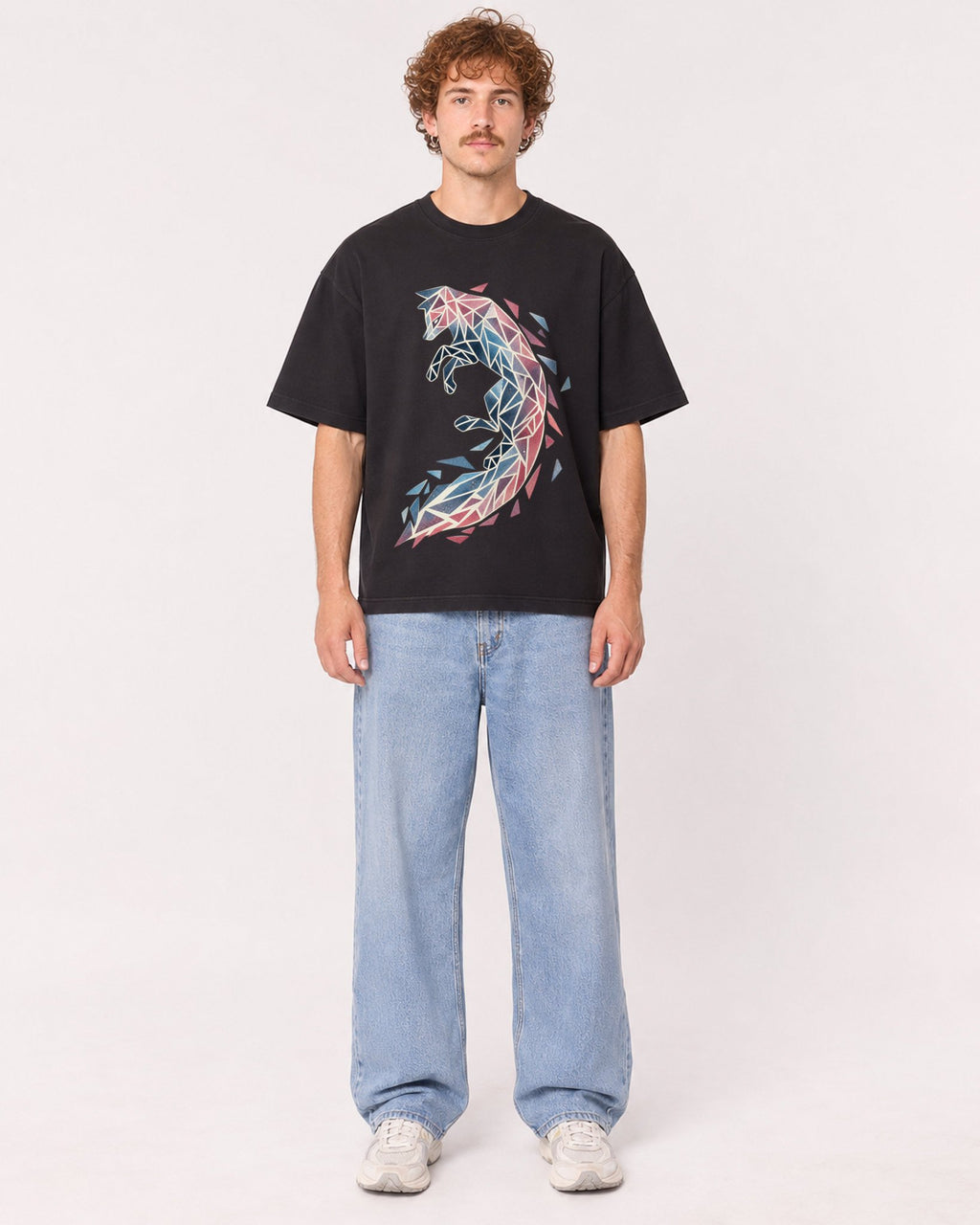 Mockup Boxy Heavyweight Tee Black male full-body 09