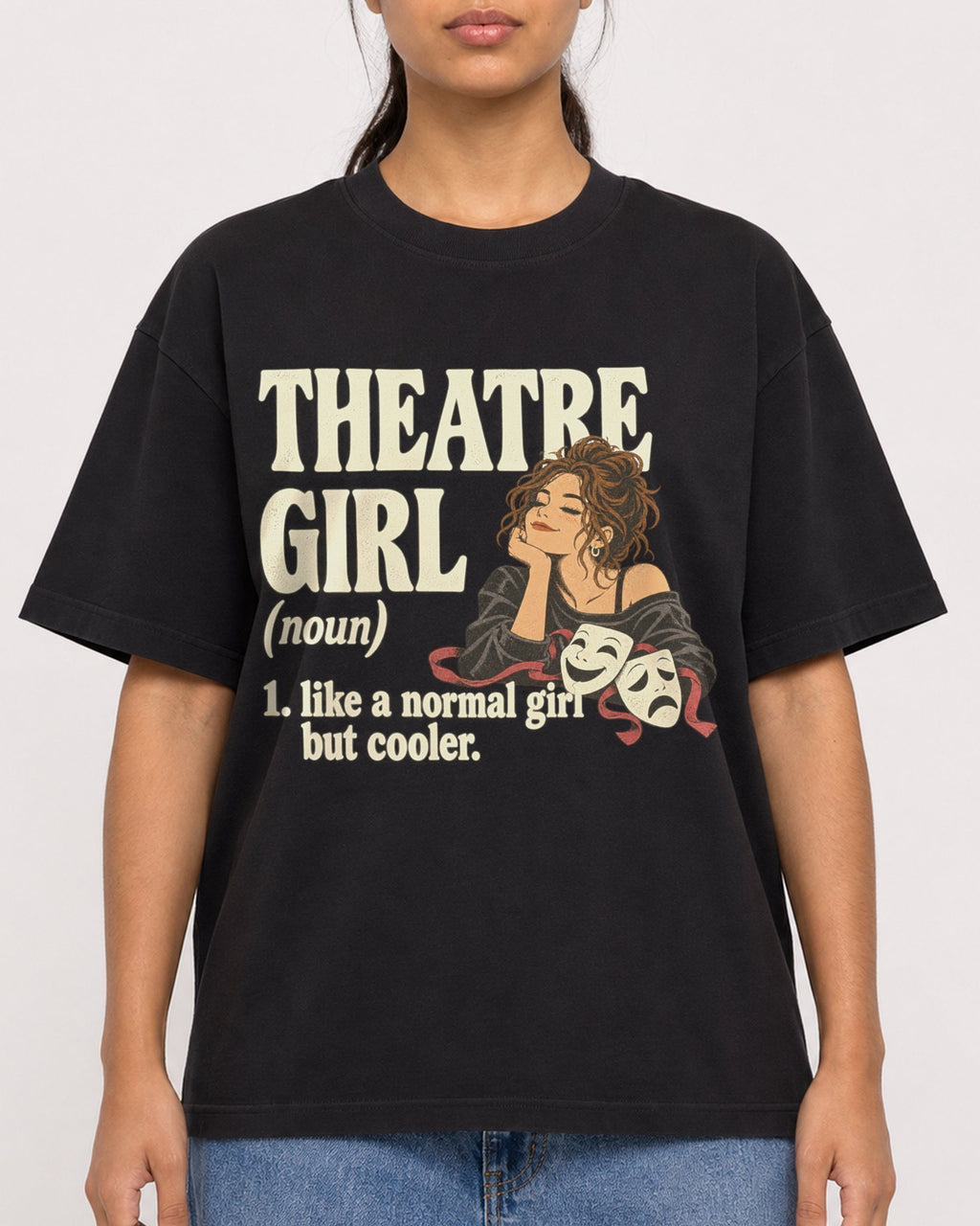 Mockup Boxy Heavyweight Tee Black female close-up 16