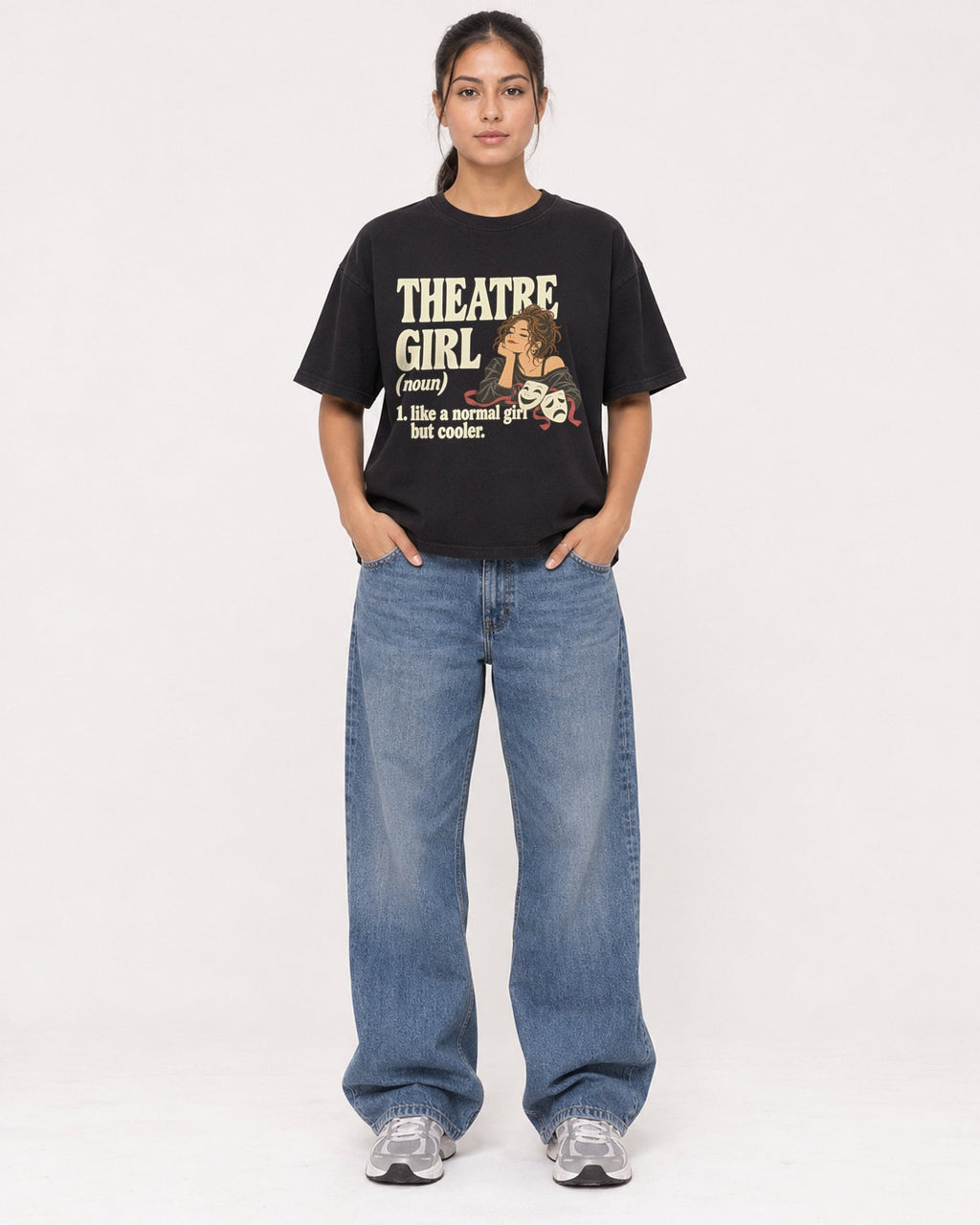 Mockup Boxy Heavyweight Tee Black female full-body 16