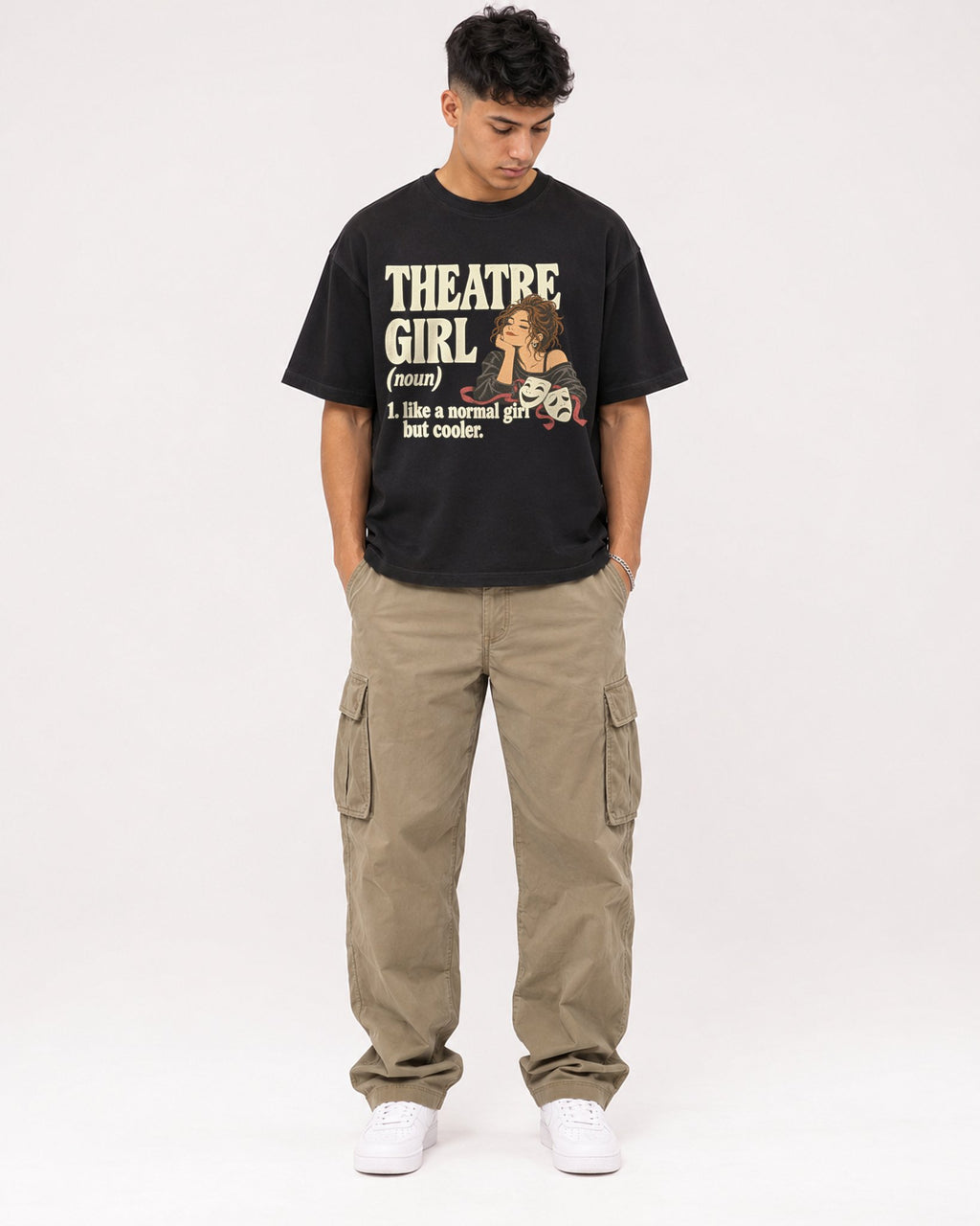 Mockup Boxy Heavyweight Tee Black male full-body 16