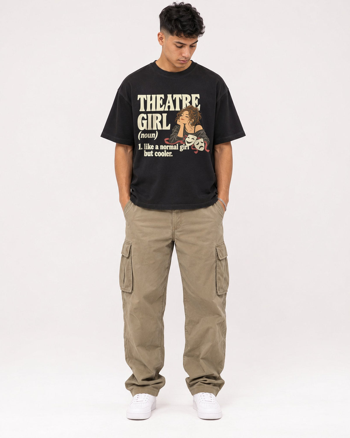 Mockup Boxy Heavyweight Tee Black male full-body 16