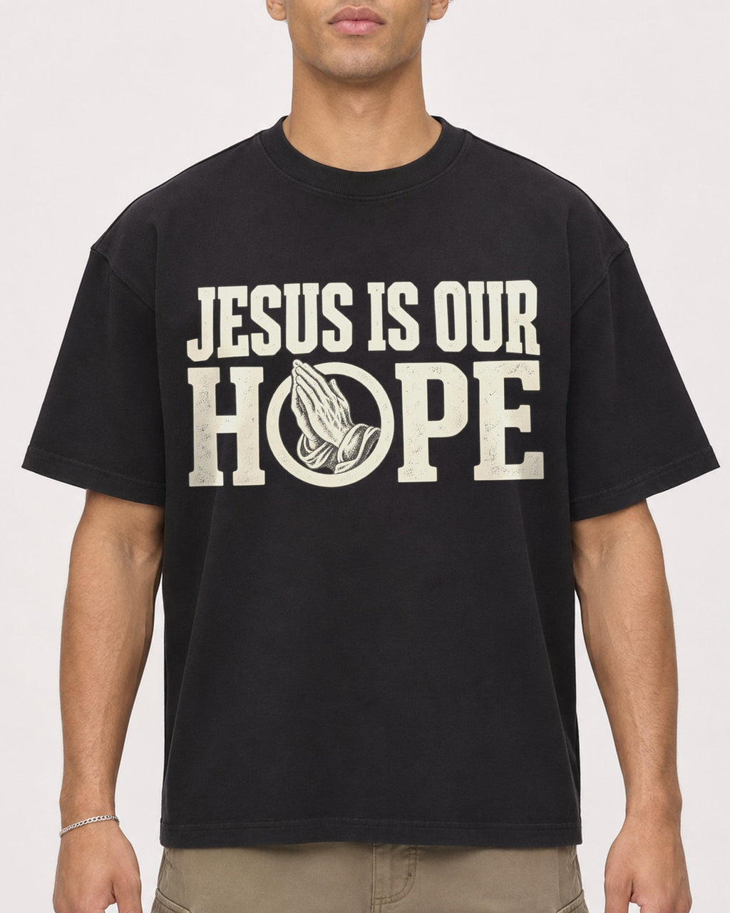 Mockup Boxy Heavyweight Tee Black male close-up 20