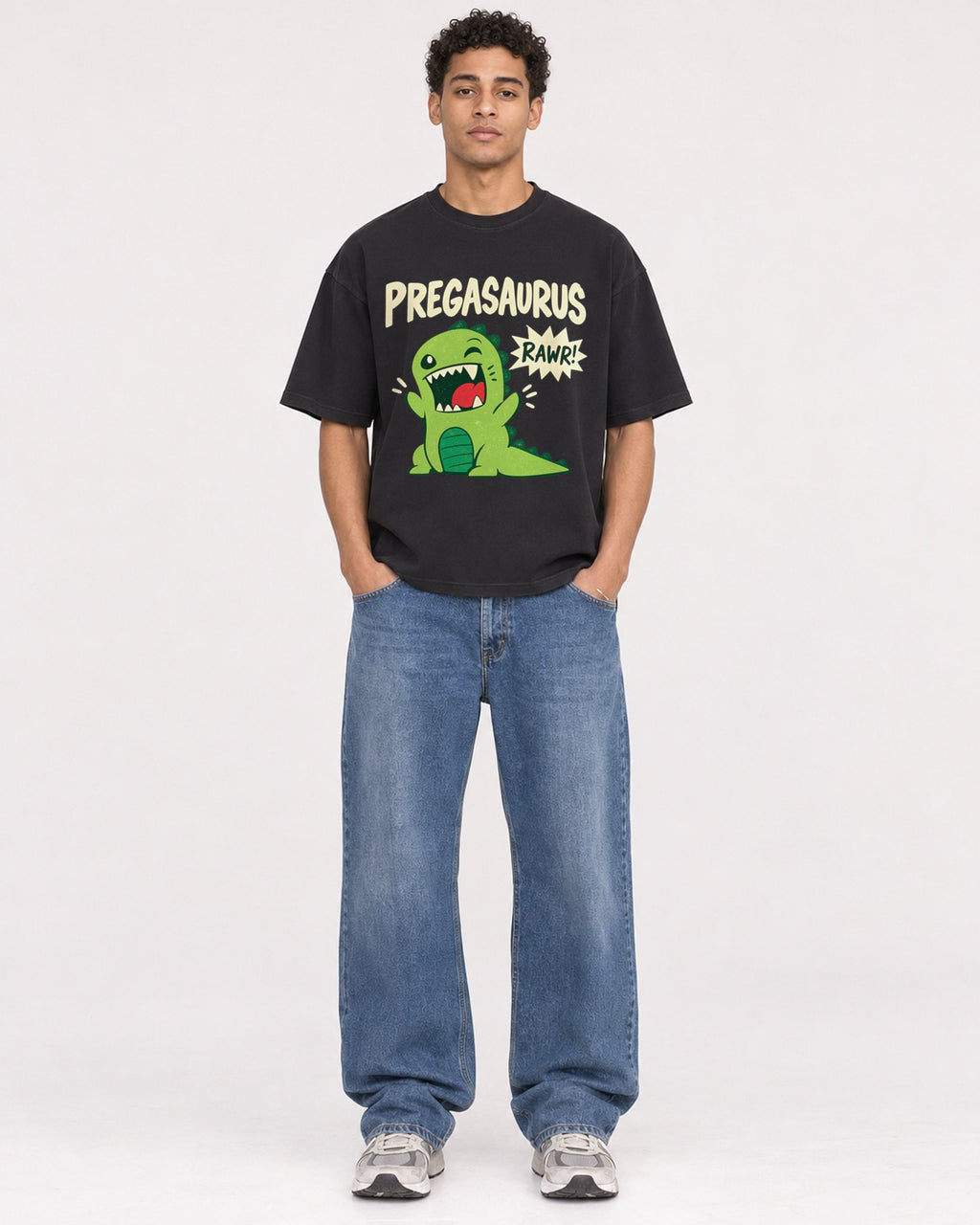 Mockup Boxy Heavyweight Tee Black male full-body 10