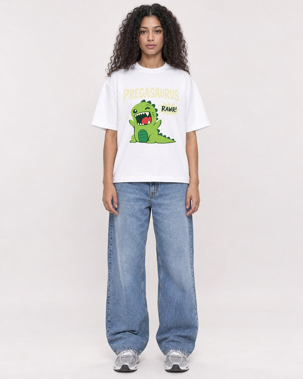 Mockup Boxy Heavyweight Tee White female full-body 10