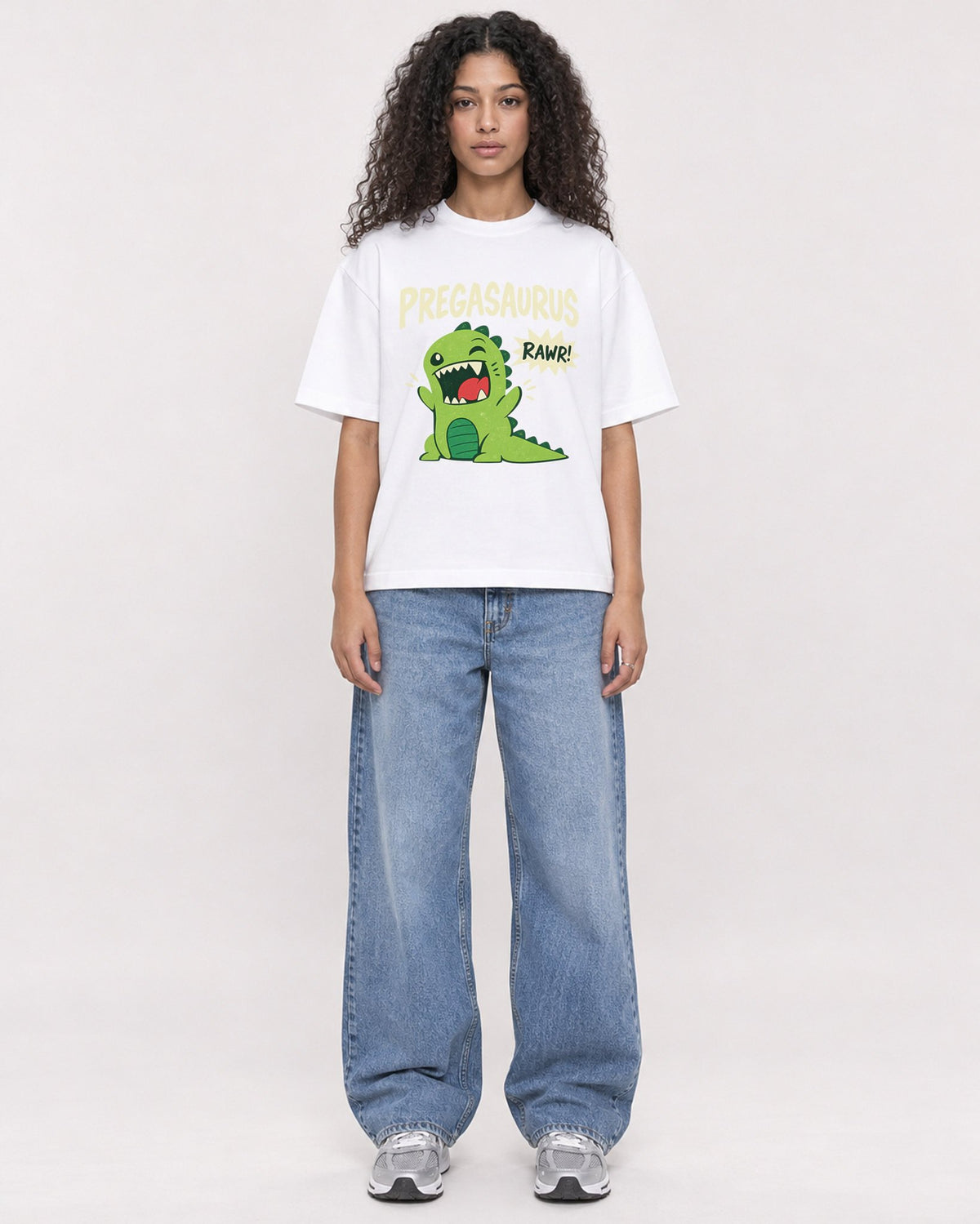 Mockup Boxy Heavyweight Tee White female full-body 10