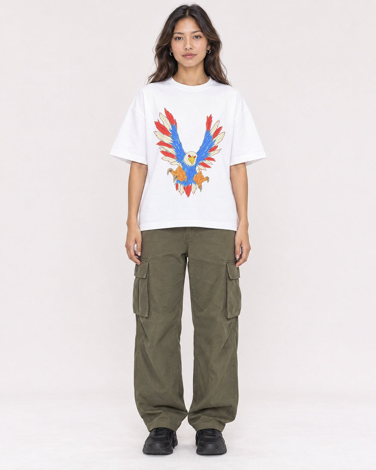 Mockup Boxy Heavyweight Tee White female full-body 02