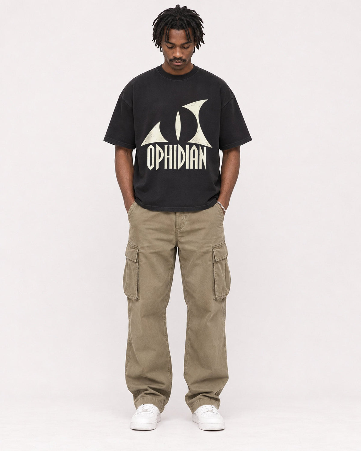 Mockup Boxy Heavyweight Tee Black male full-body 04