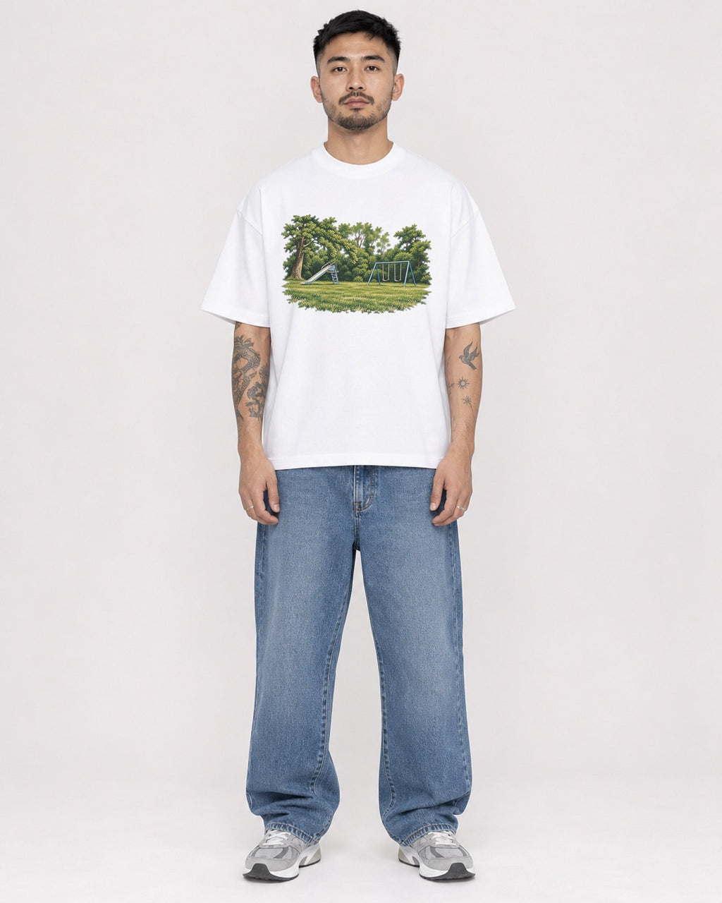 Mockup Boxy Heavyweight Tee White male full-body 12