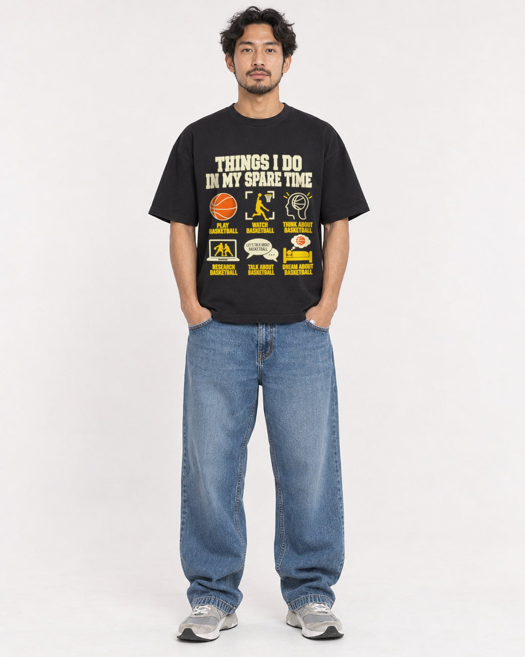 Mockup Boxy Heavyweight Tee Black male full-body 02