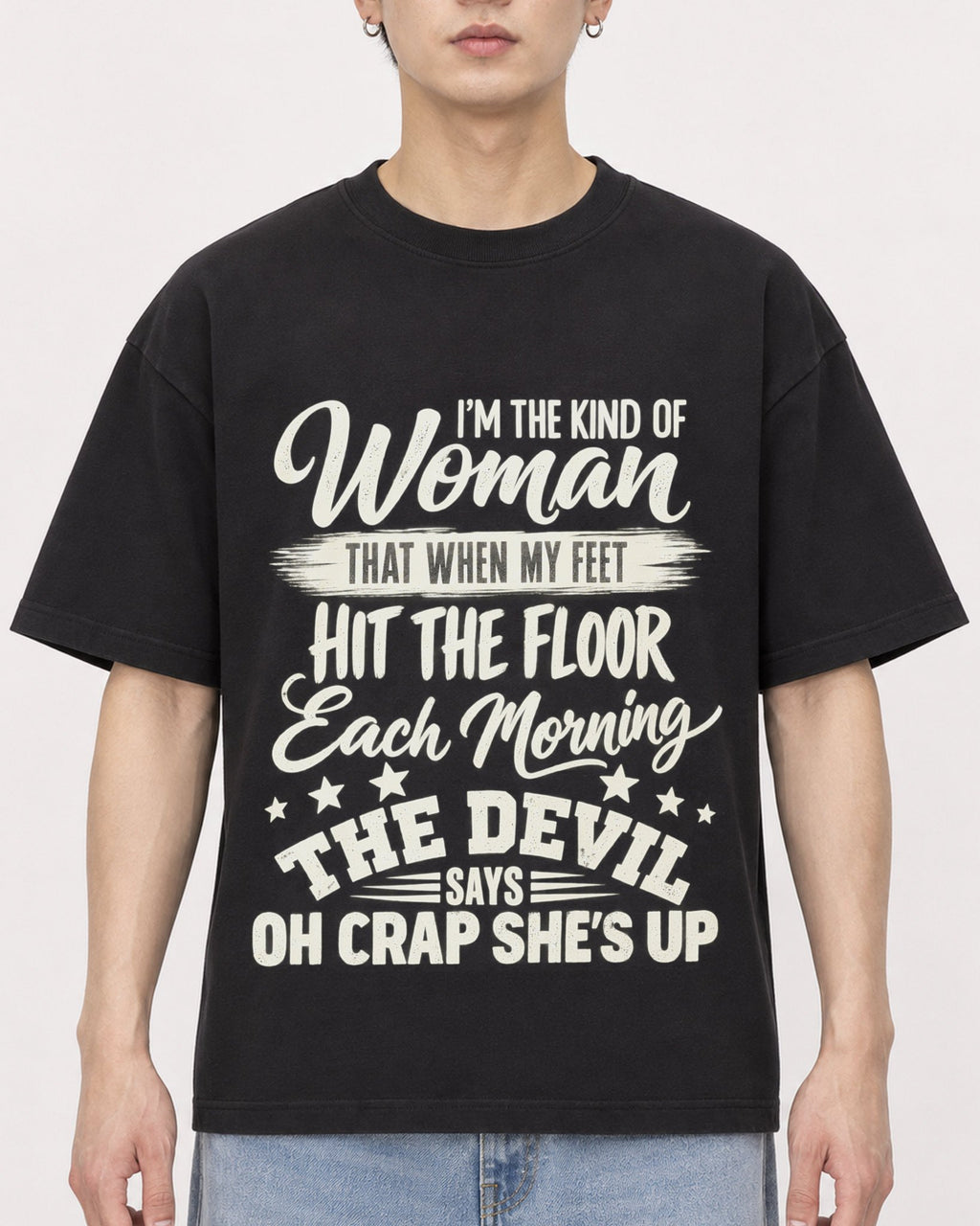 Mockup Boxy Heavyweight Tee Black male close-up 01