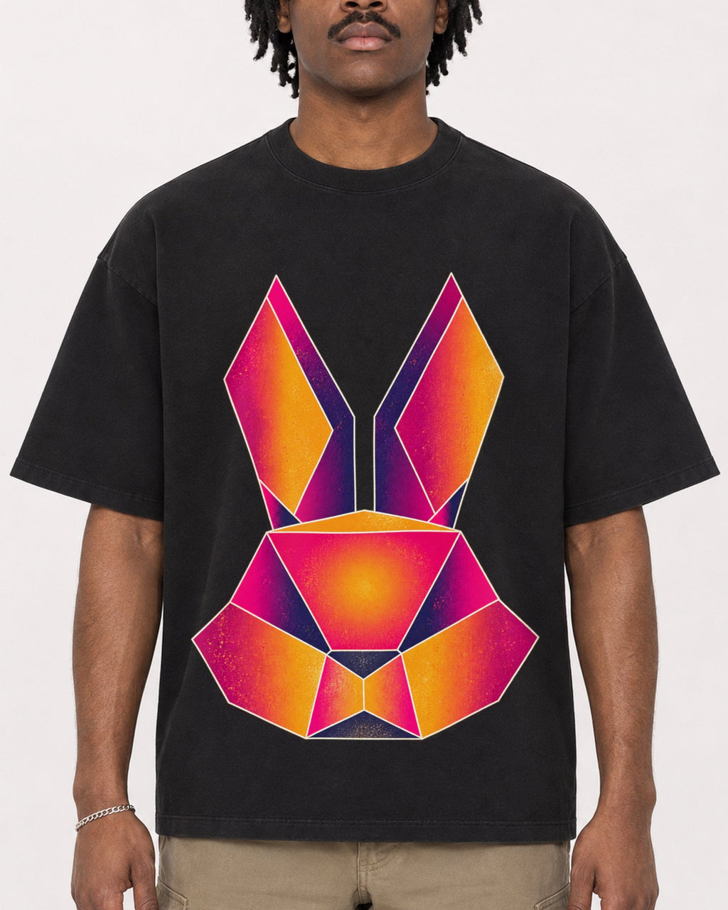 Mockup Boxy Heavyweight Tee Black male close-up 04