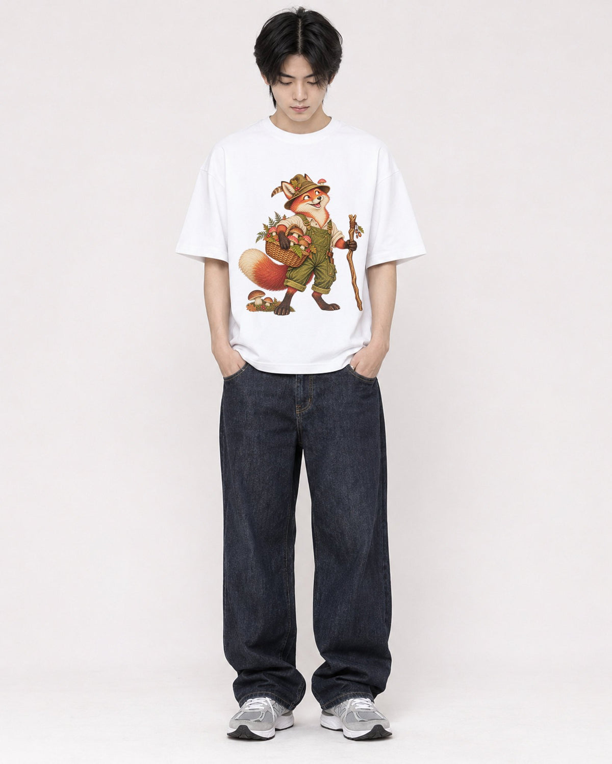 Mockup Boxy Heavyweight Tee White male full-body 11
