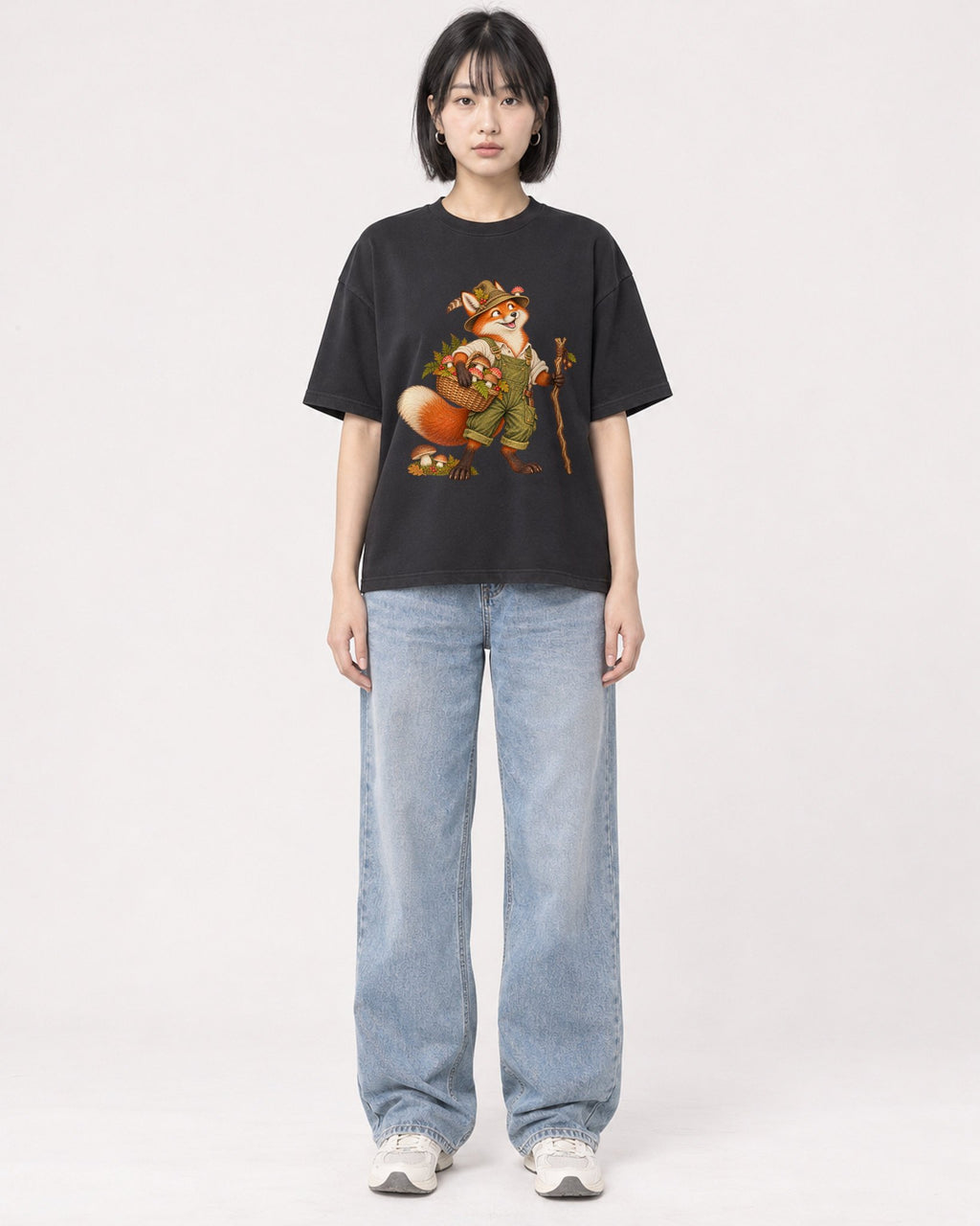Mockup Boxy Heavyweight Tee Black female full-body 11