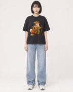 Mockup Boxy Heavyweight Tee Black female full-body 11