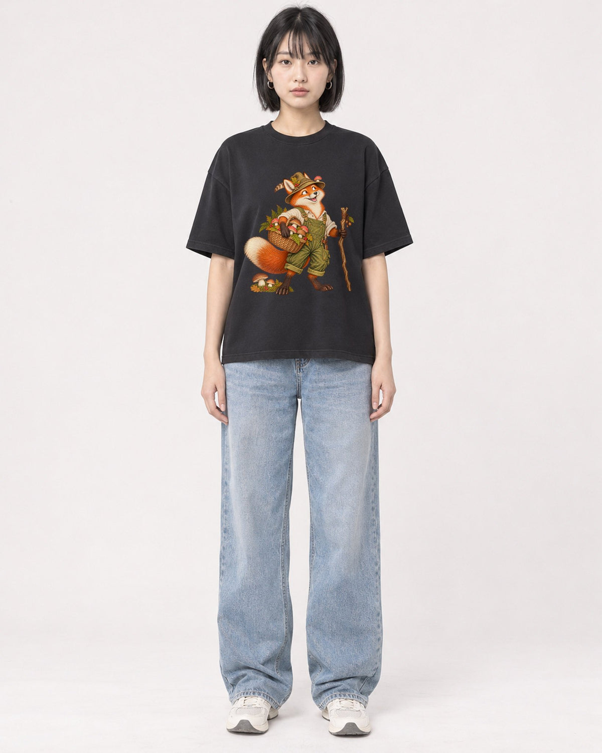 Mockup Boxy Heavyweight Tee Black female full-body 11