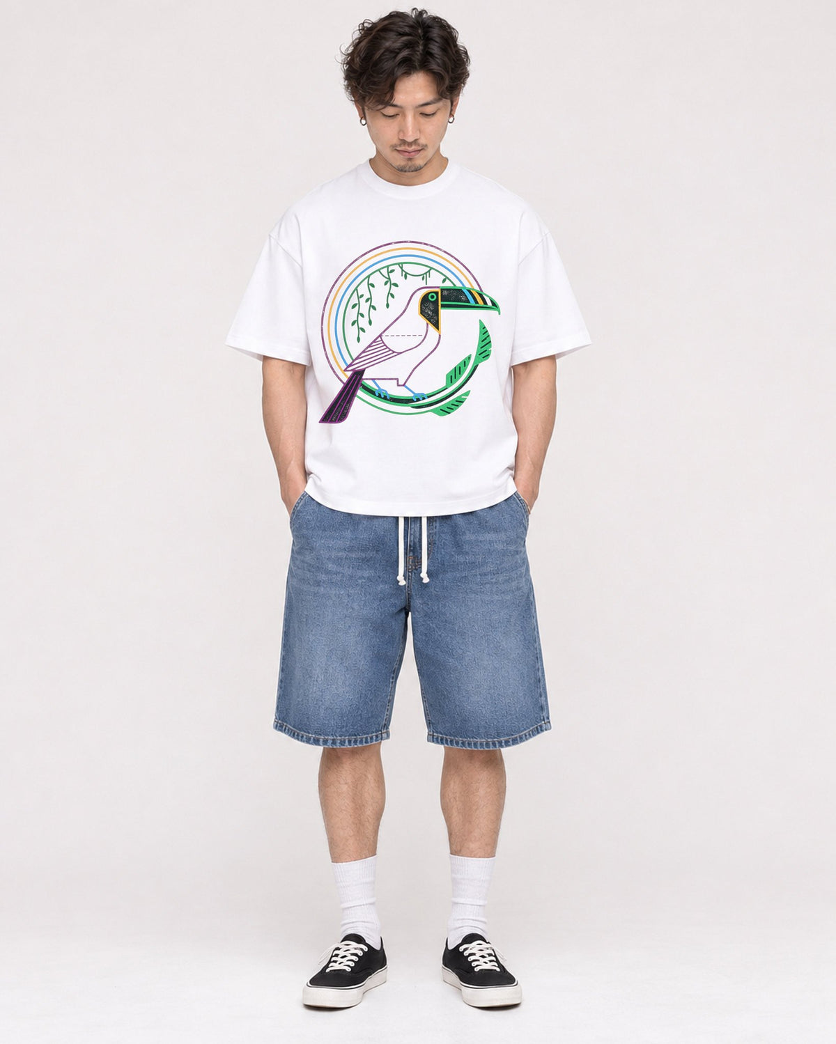 Mockup Boxy Heavyweight Tee White male full-body 03