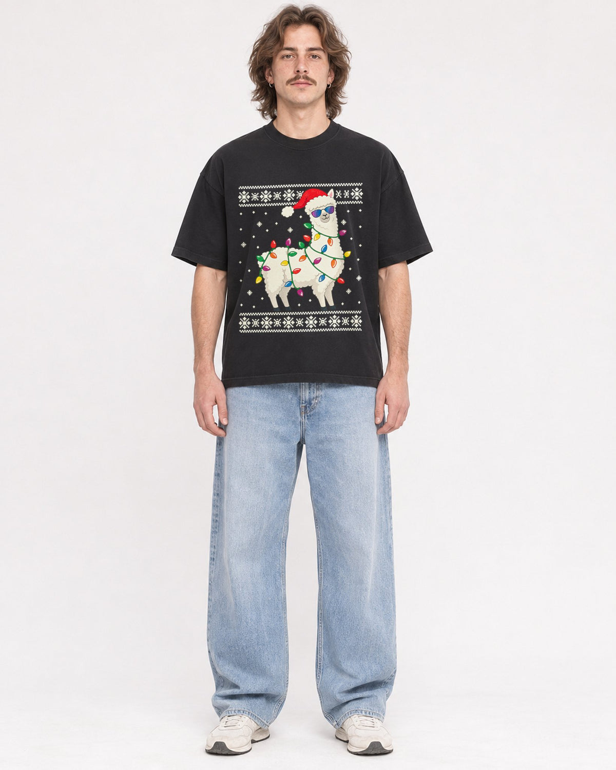 Mockup Boxy Heavyweight Tee Black male full-body 49