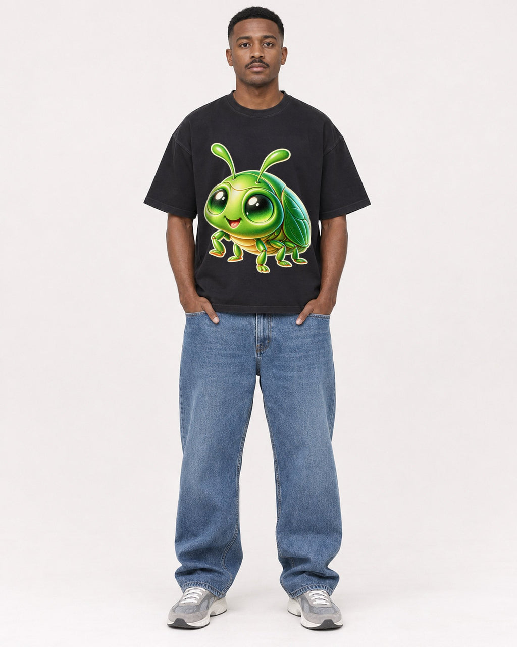 Mockup Boxy Heavyweight Tee Black male full-body 14